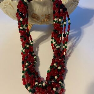 Frances Valentine Red and Green Beaded Necklace